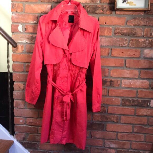 Vero Moda Coral Trench Coat Jacket Fit Flare Belt Pockets Slimming Lined Waist M - Picture 7 of 15
